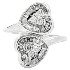 Sweet Double Heart Diamond Ring in White Gold