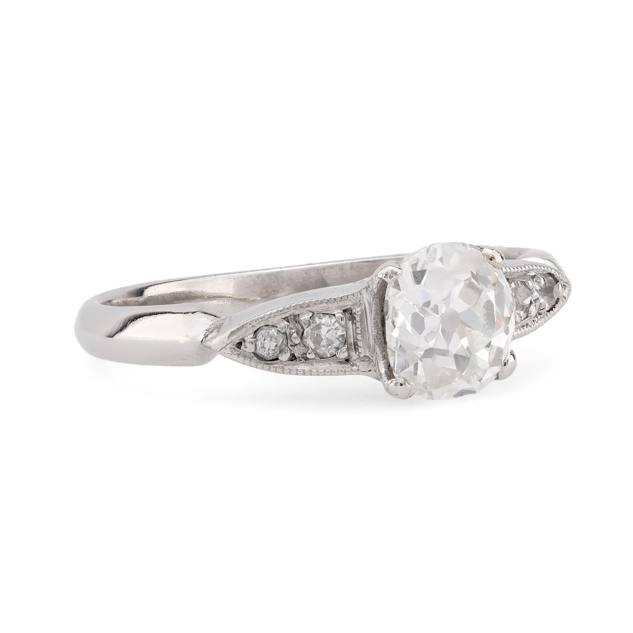 Art déco Sweet GIA, bague de fiançailles en platine avec diamant taille ancienne de 0,74 carat en vente