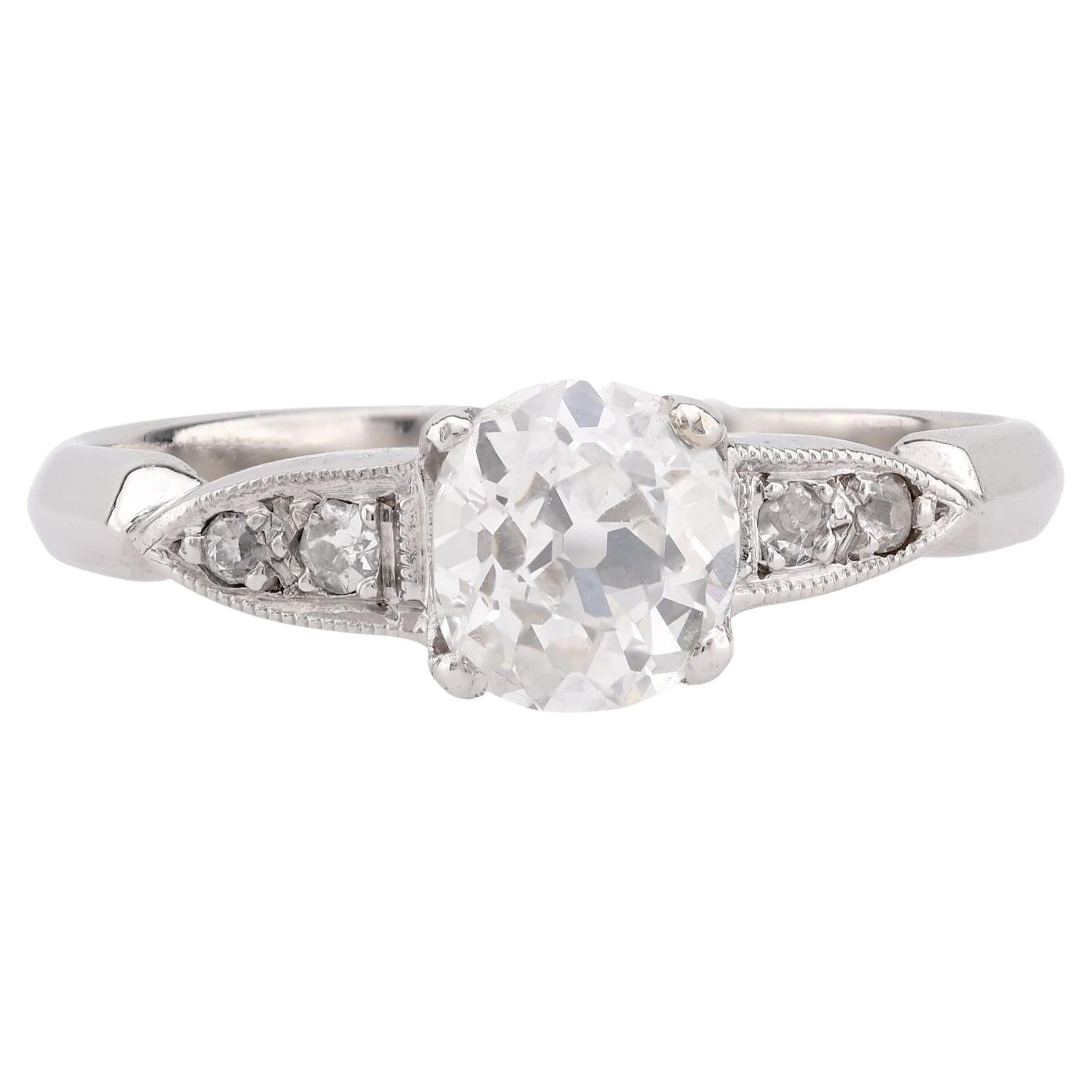 Sweet GIA 0.74 carat old mine cut diamond platinum engagement ring