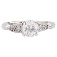 Sweet GIA 0.74 carat old mine cut diamond platinum engagement ring