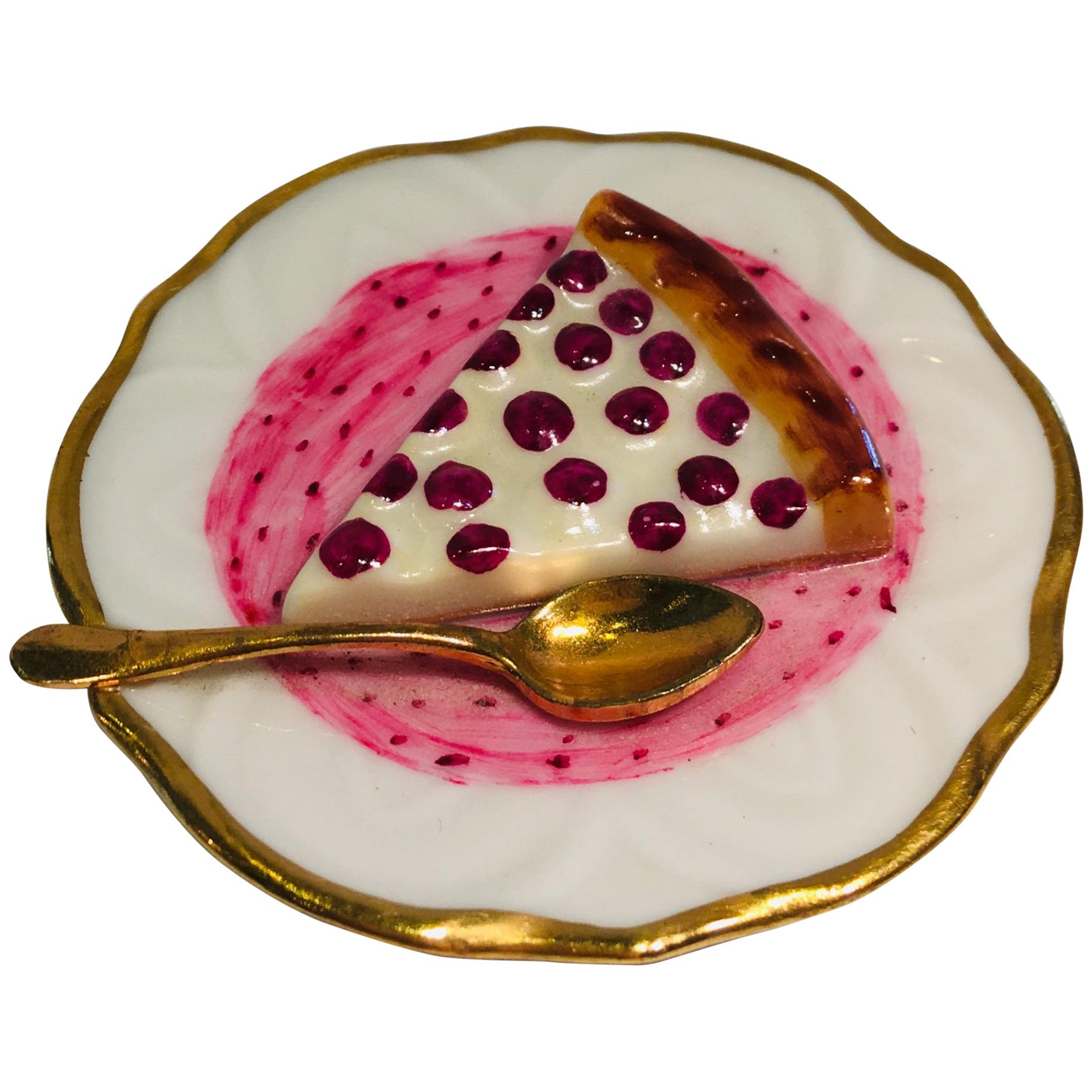 Sweet Limoges France Handmade Miniature Porcelain Box Dessert Plate with Spoon
