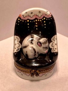 Sweet Limoges France Sleeping Cat in Chair Hand Painted Porcelain Trinket Box