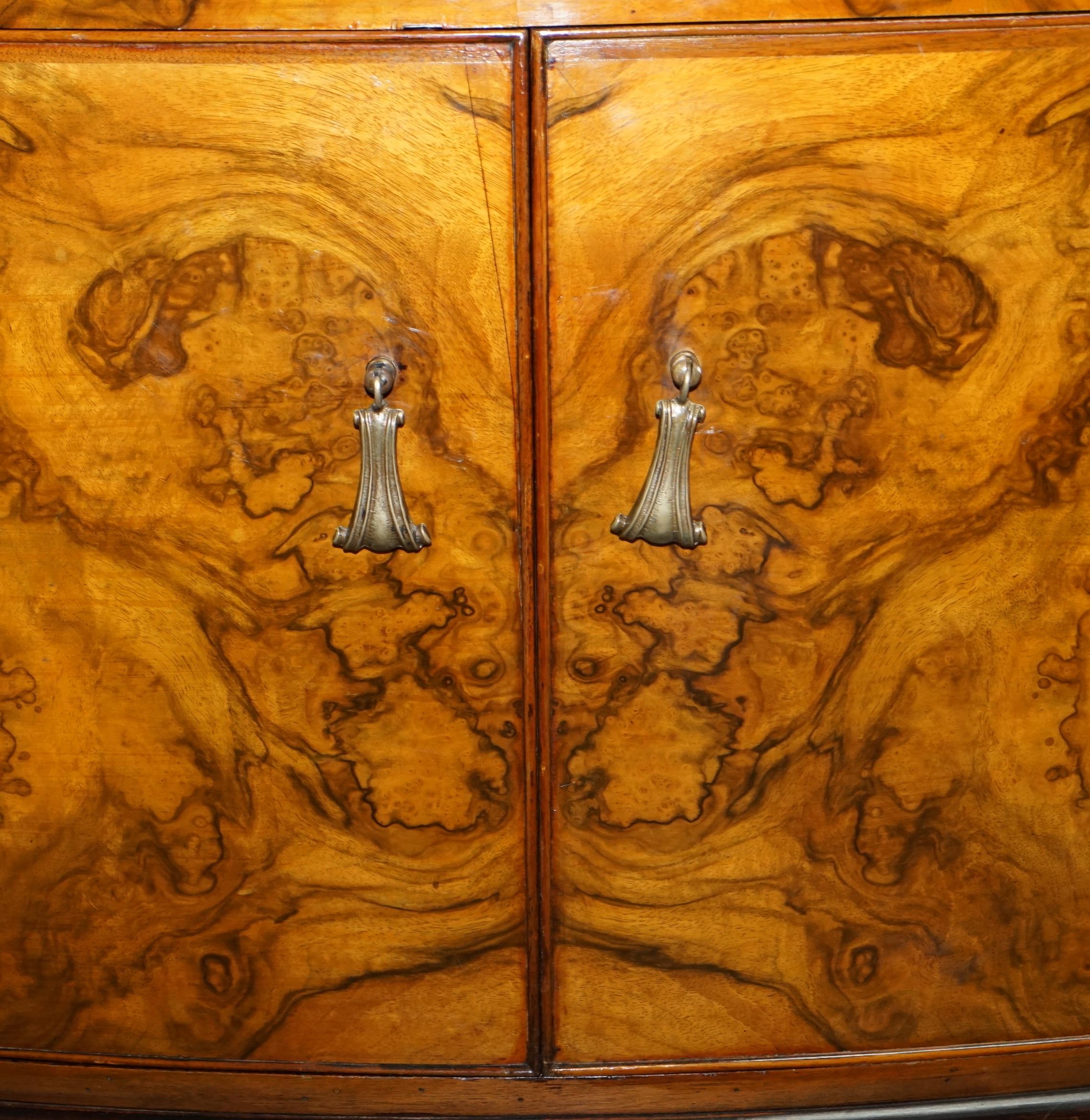 Sweet Little Art Deco Burr Walnut Drinks Cabinet with Mirrored Pull Out Door 5