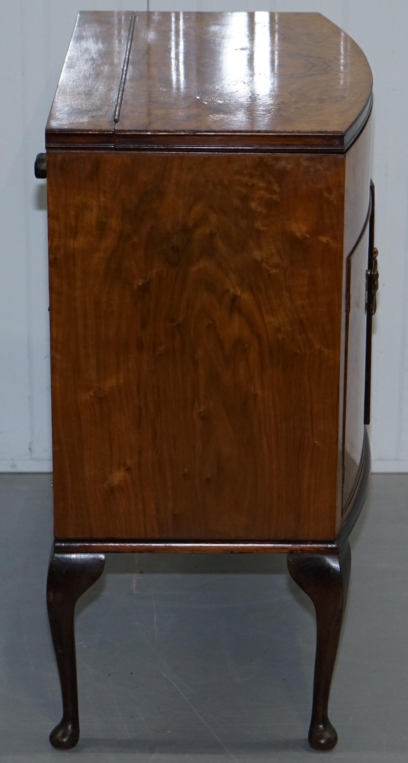 Sweet Little Art Deco Burr Walnut Drinks Cabinet with Mirrored Pull Out Door 6