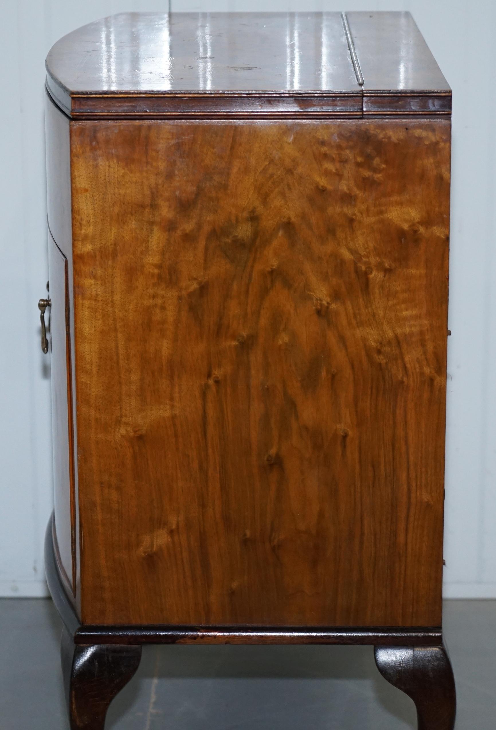 Sweet Little Art Deco Burr Walnut Drinks Cabinet with Mirrored Pull Out Door 10