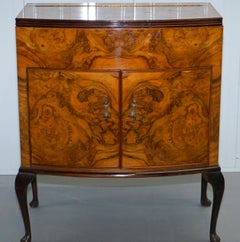 Sweet Little Art Deco Burr Walnut Drinks Cabinet with Mirrored Pull Out Door