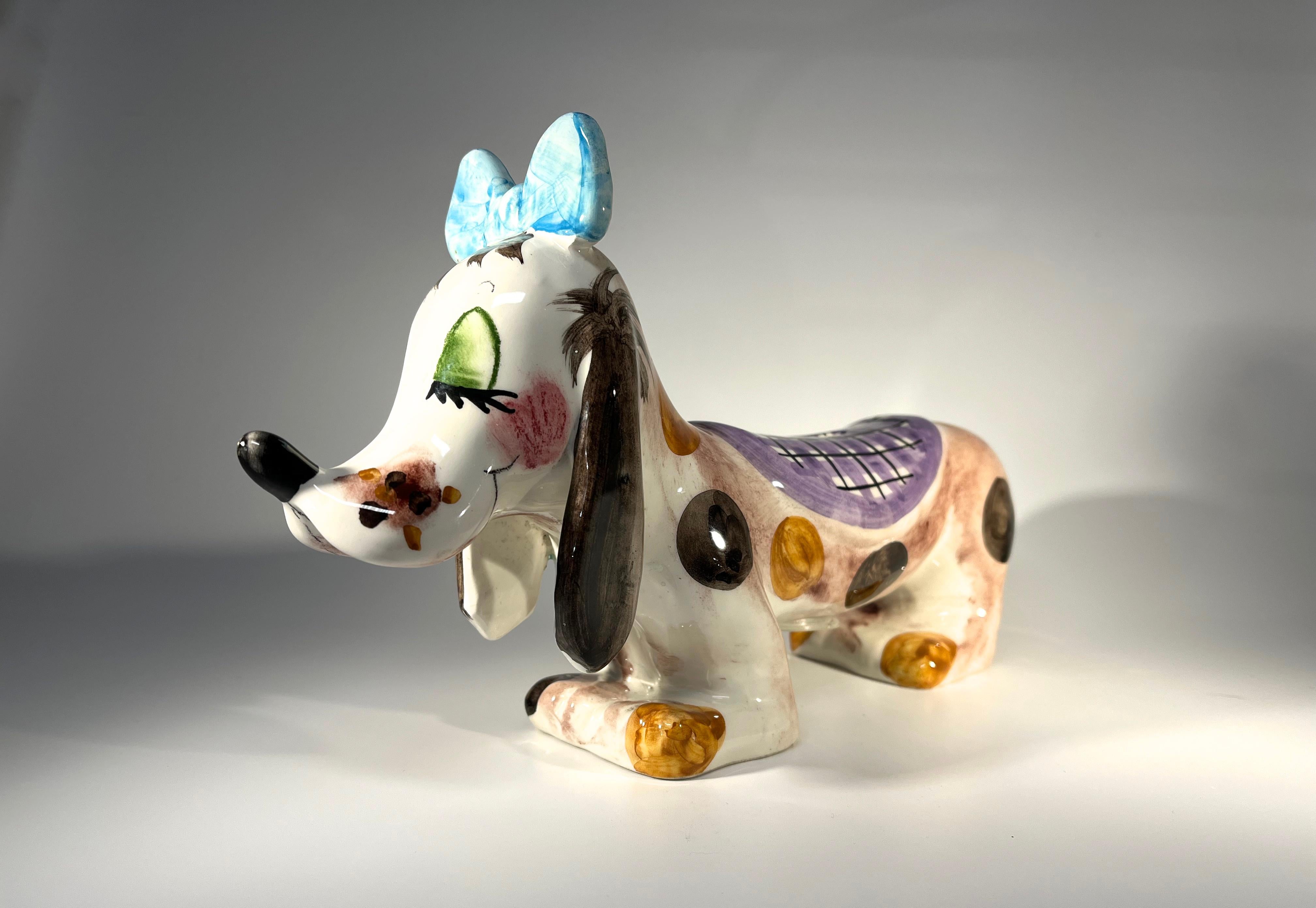 Mid-Century Modern Sweet Little Dog Italian Hand Painted Ceramic Money Box c1960s For Sale