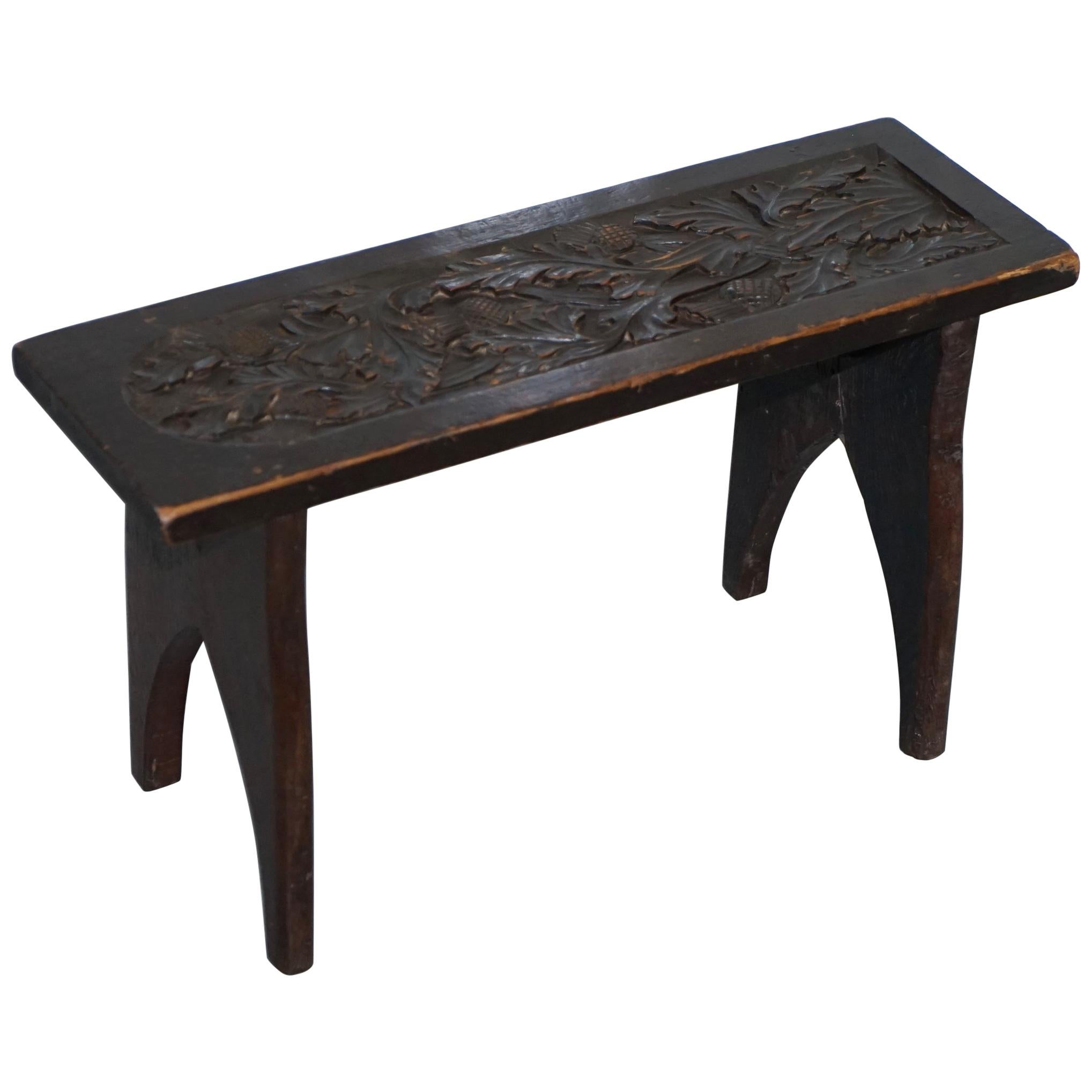 Sweet Little Liberty's London English Oak Small Side Table Hand-Carved Floral