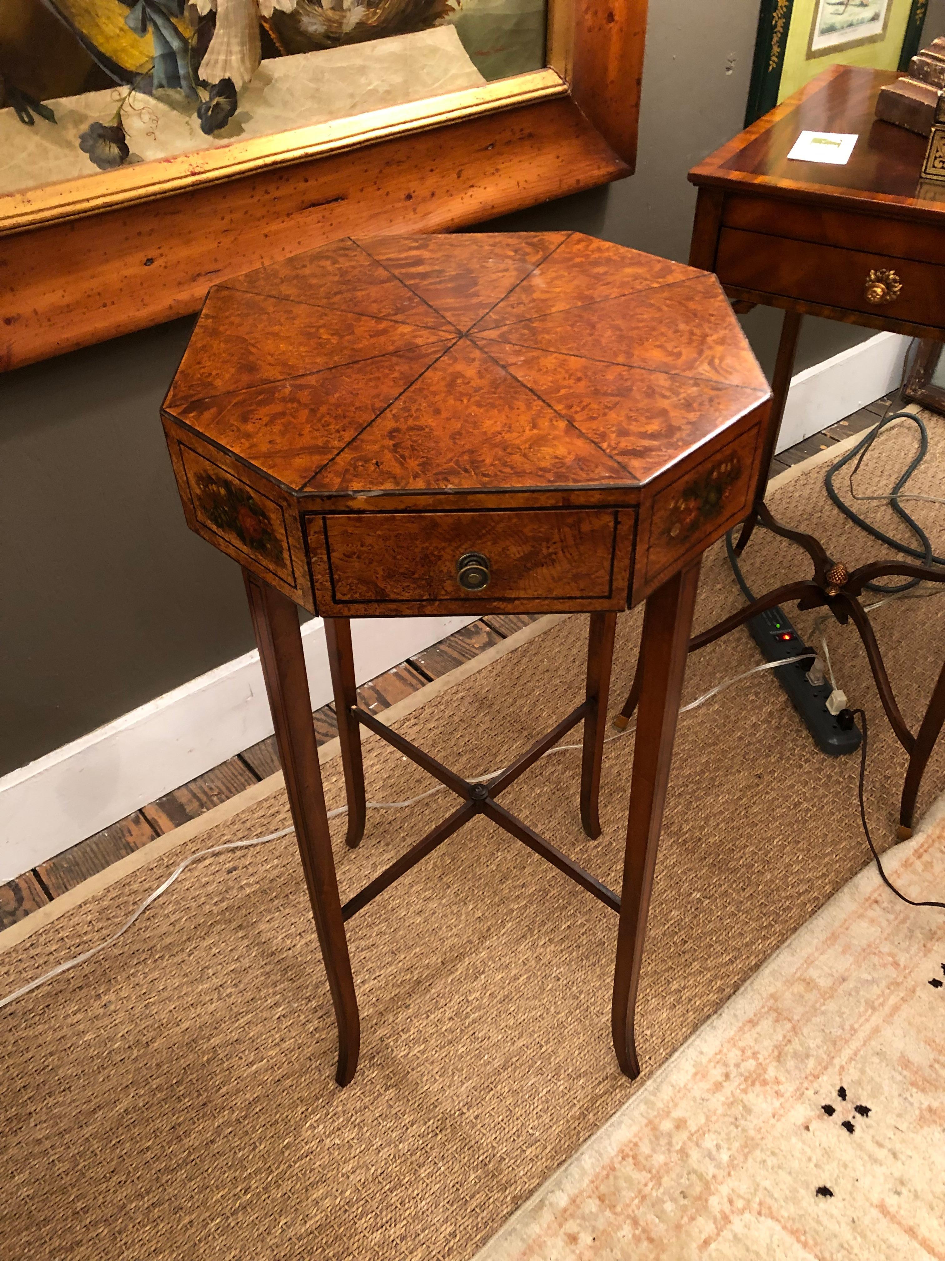 Wood Sweet Octagonal Paint Decorated End Table For Sale