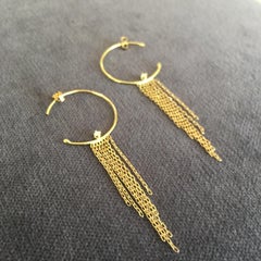 18 Karat Yellow Gold Chain Fringe and Diamond Hoop Earrings