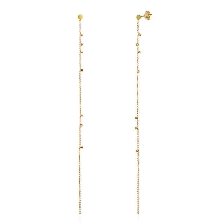 Sweet Pea 18k Yellow Gold Long Chain Gold Dust Stud Earrings