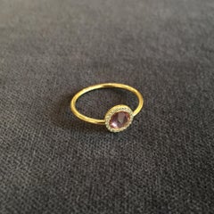 Sweet Pea 18k Gold Rose Cut Pink Sapphire Engagement Ring With Diamond Halo
