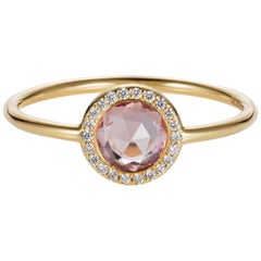 Sweet Pea 18k Gold Rose Cut Pink Sapphire Engagement Ring With Diamond Halo