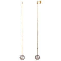 Sweet Pea 18k Yellow Gold Drop Earrings with Faceted Pearl and Baguette Diamonds