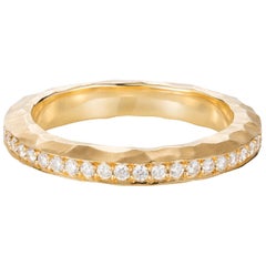 Sweet Pea 18k Yellow Gold Hammered Eternity Band Ring With White Diamonds