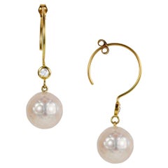 Sweet Pea 18k Yellow Gold Hoop Earrings with White Faceted Pearls and Diamonds