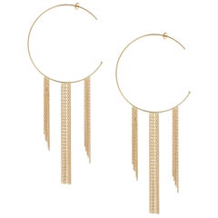 Sweet Pea 18 Karat Yellow Gold Large Hoop Earrings with Three Chain Fringes