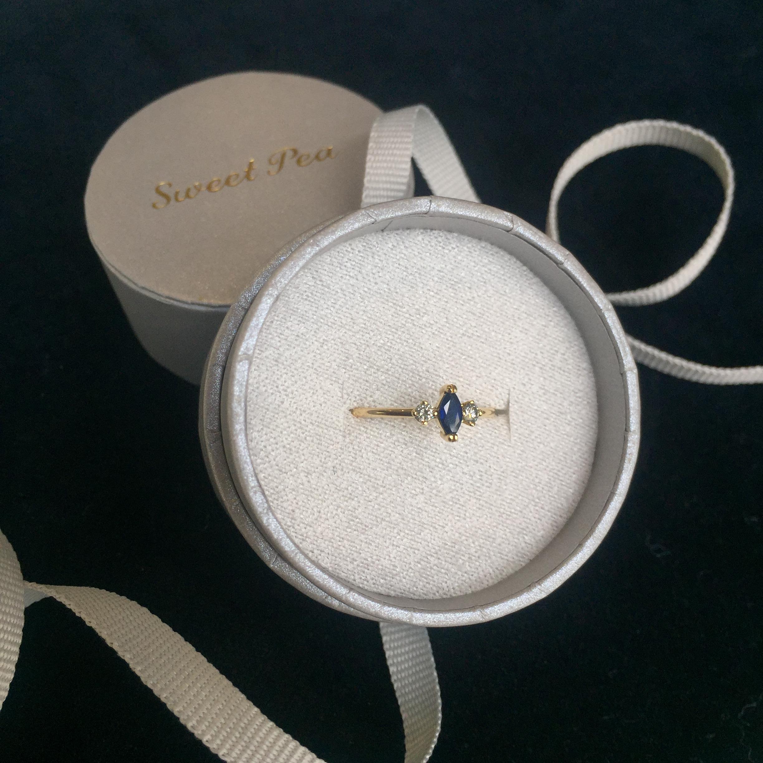 Contemporary Sweet Pea 18 Karat Yellow Gold Marquise Sapphire and Diamond Engagement Ring For Sale
