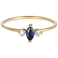 Sweet Pea 18 Karat Yellow Gold Marquise Sapphire and Diamond Engagement Ring