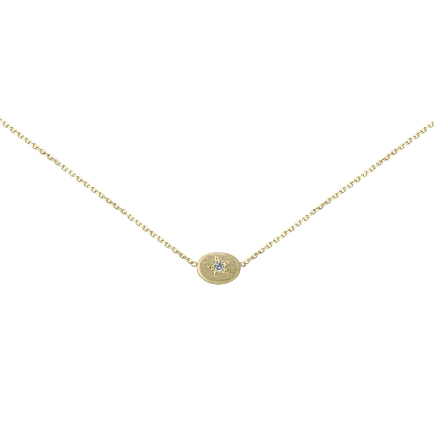 Sweet Pea 18k Yellow Gold Oval Necklace with Diamond Set Star For Sale