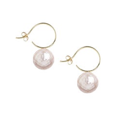 Sweet Pea 18k Yellow Gold Small Hoop Earrings With Soft Pink Faceted Pearls