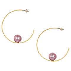 Sweet Pea 18k Yellow Gold Square Wire Hoop Earrings With Faceted Pink Pearls