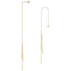 Sweet Pea 18 Karat Yellow Gold Sycamore Long Chain Earrings