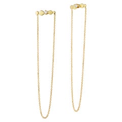 Sweet Pea Bits and Bobs 18k Yellow Gold Bar Stud and Chain Diamond Earrings
