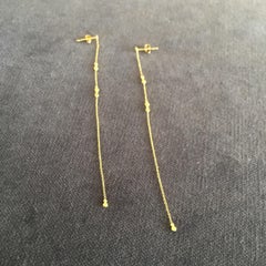 Sweet Pea Bits and Bobs 18k Yellow Gold Disc Stud Earrings With Long Chains