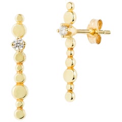 Sweet Pea Bits and Bobs 18k Yellow Gold Long Bar Stud Earrings with Diamonds