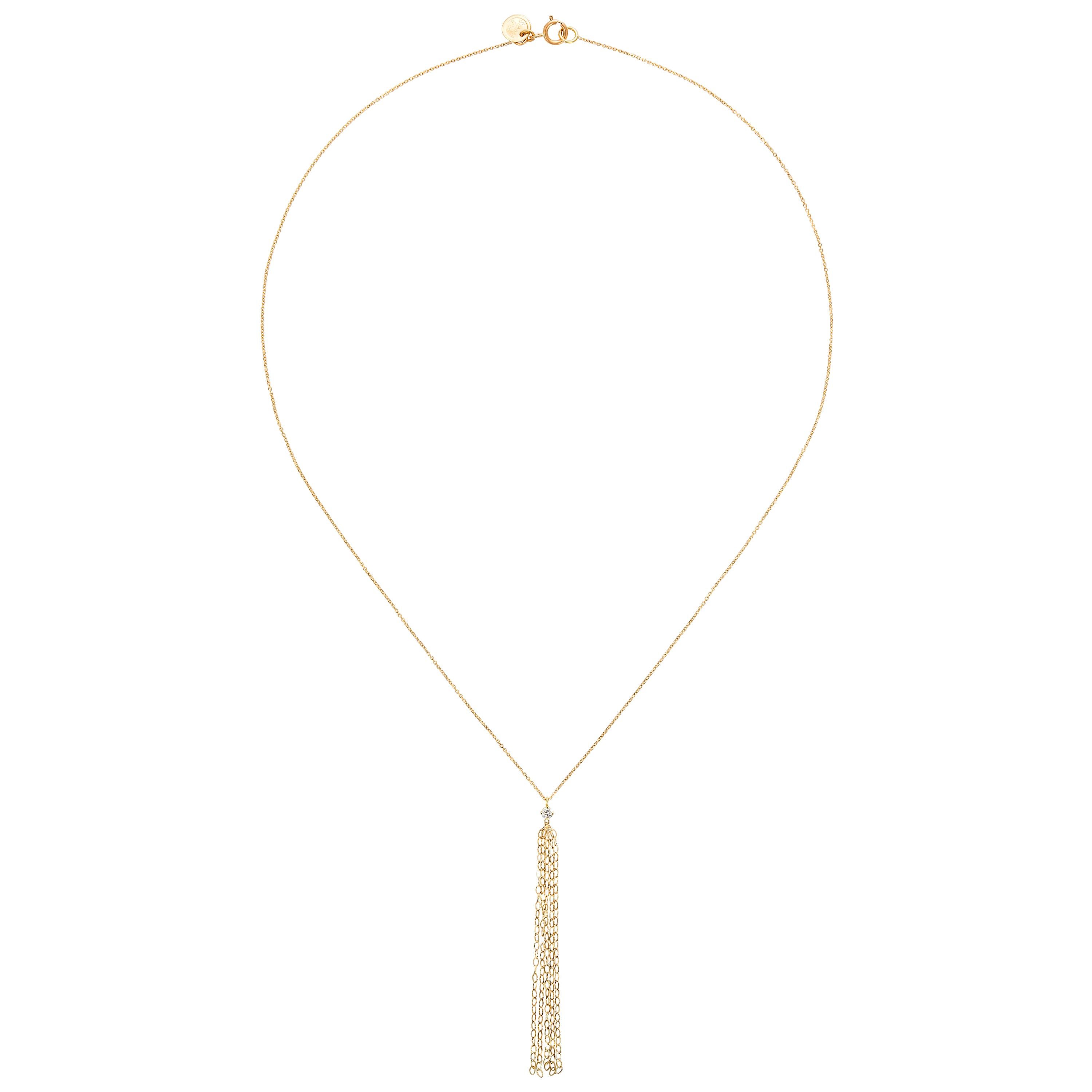 Gold Tassel 18 Karat Yellow Gold and Diamond Necklace with Chain Drop