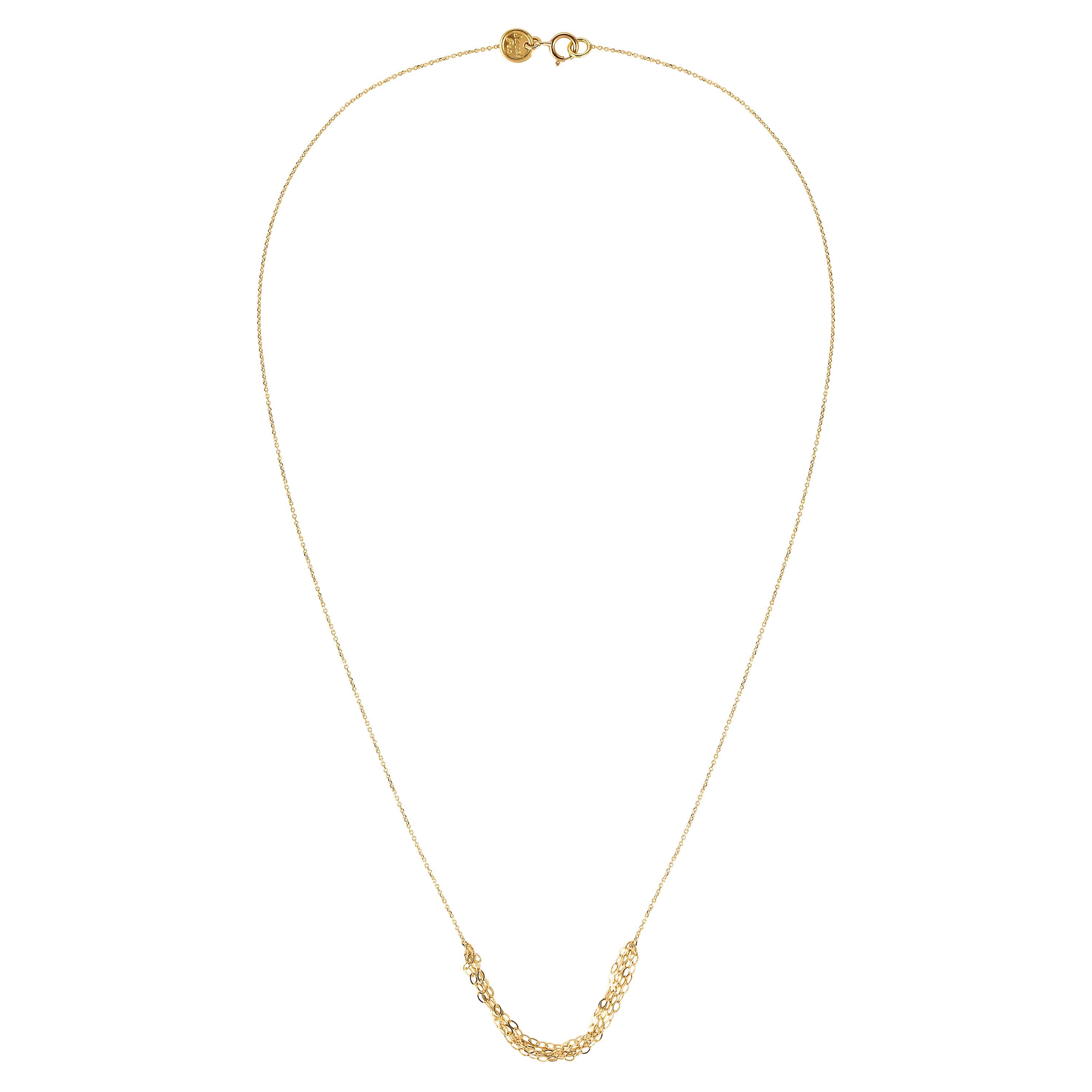Sweet Pea Gold Tassel 18 Karat Yellow Gold Necklace with Layered Chains For Sale
