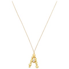 Sweet Pea Diamond and 18 Karat Yellow Gold Initial Letter 'A' Charm Necklace