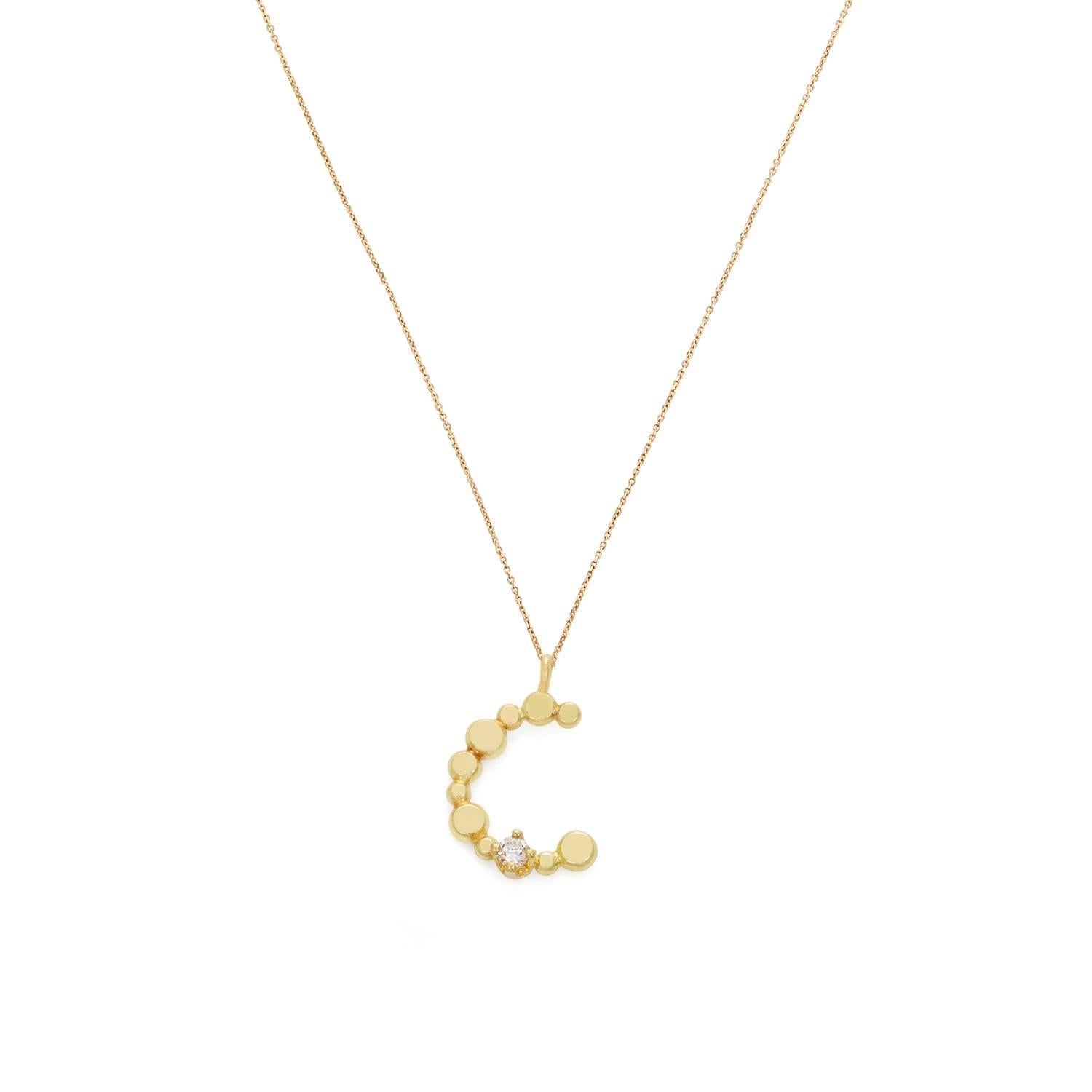 Sweet Pea Initial Letter Diamond and 18k Yellow Gold Letter 'C' Charm Necklace For Sale