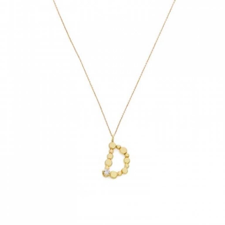 Sweet Pea Initial Letter Diamond and 18k Yellow Gold Letter 'D' Charm Necklace For Sale