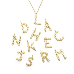Sweet Pea Diamond and 18 Karat Yellow Gold Initial Letter 'G' Charm Necklace