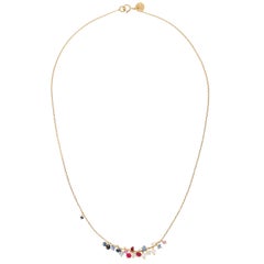 Sweet Pea Pogo Punk 18 Karat Yellow Gold, Sapphire, Ruby and Corundum Necklace