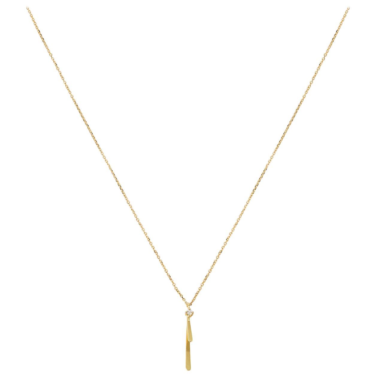 Sweet Pea Sycamore 18k Yellow Gold Diamond and Curved Bar Necklace For Sale