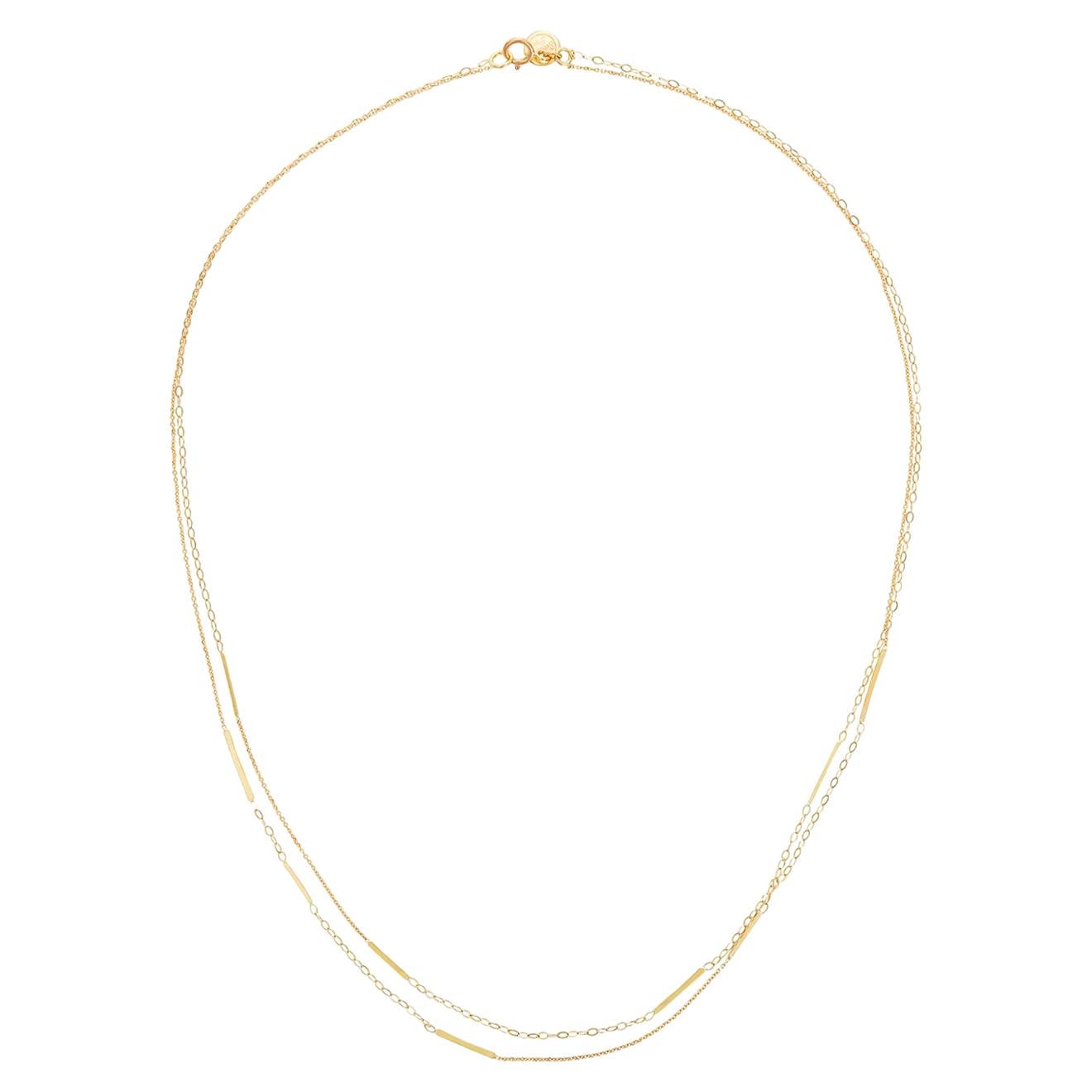 Sweet Pea Sycamore 18 Karat Yellow Gold Double Strand Necklace with Bar Details For Sale