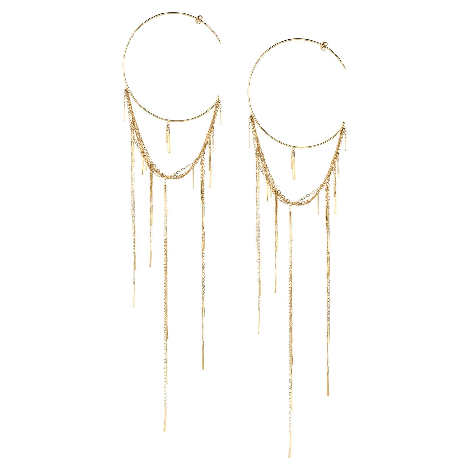 Sycamore 18 Karat Yellow Gold Extra Long Hoop Earrings With Long Chains For Sale