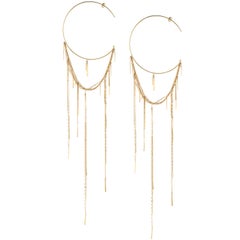 Sweet Pea Sycamore 18k Yellow Gold Extra Long Hoop Earrings With Long Chains