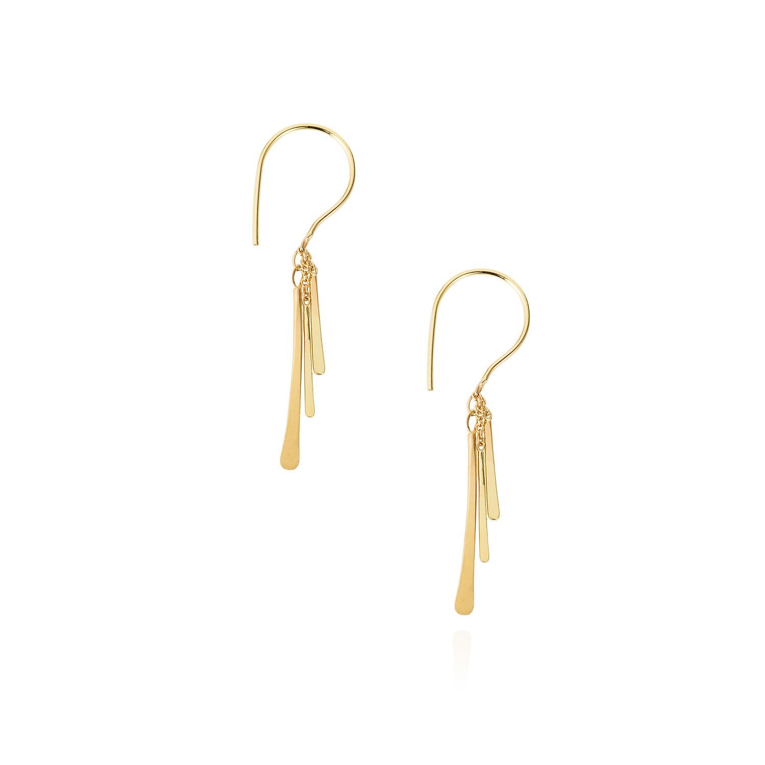 Sweet Pea Sycamore 18k Yellow Gold Hook Drop Earrings with Three Hanging Bars For Sale