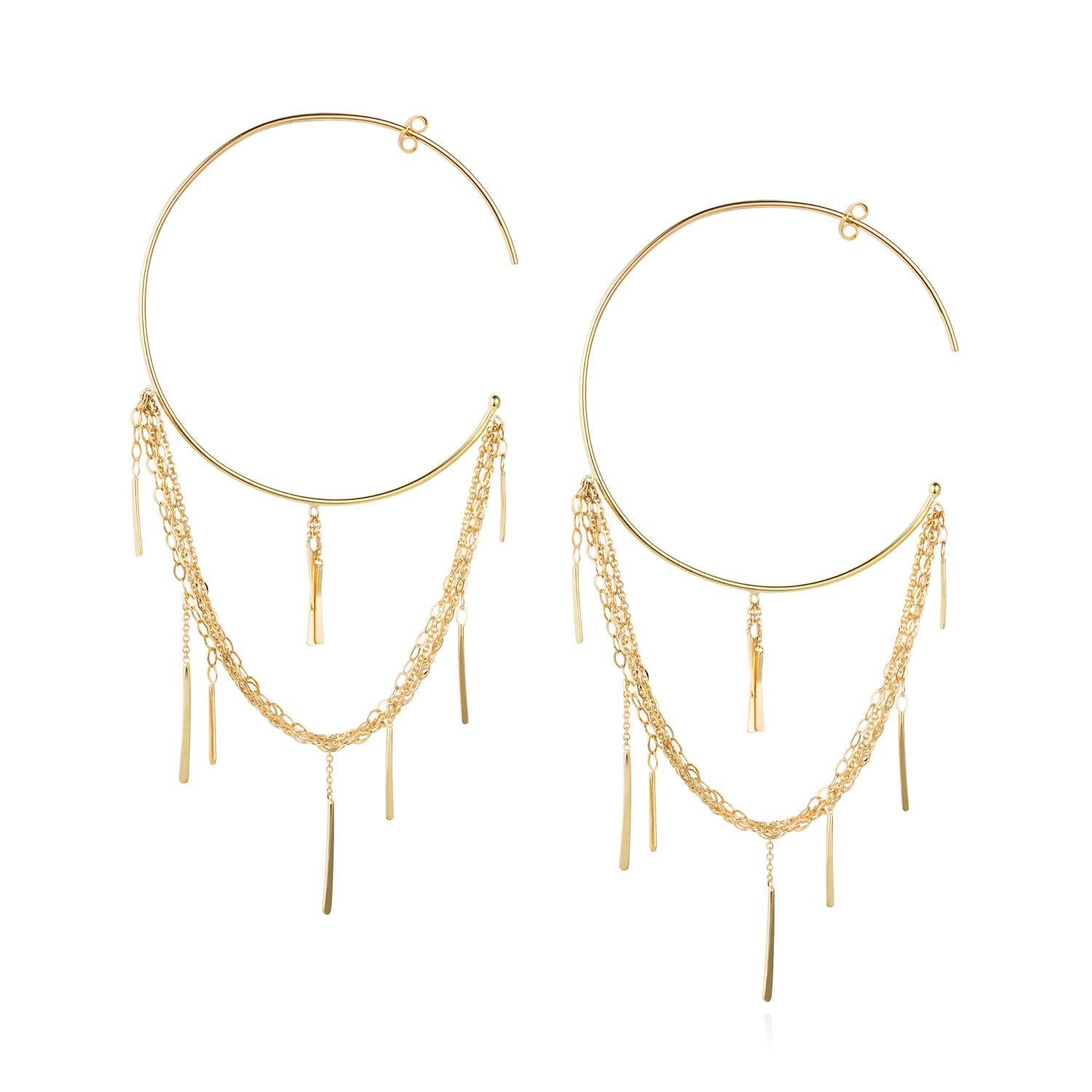 Sweet Pea Sycamore 18k Yellow Gold Large Hoop Earrings With Layered Chains For Sale