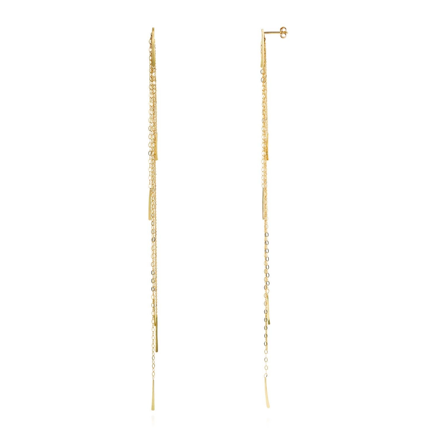 Sweet Pea Sycamore 18k Yellow Gold Long Chain Stud Earrings With Bar Details For Sale