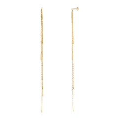 Sweet Pea Sycamore 18k Yellow Gold Long Chain Stud Earrings With Bar Details