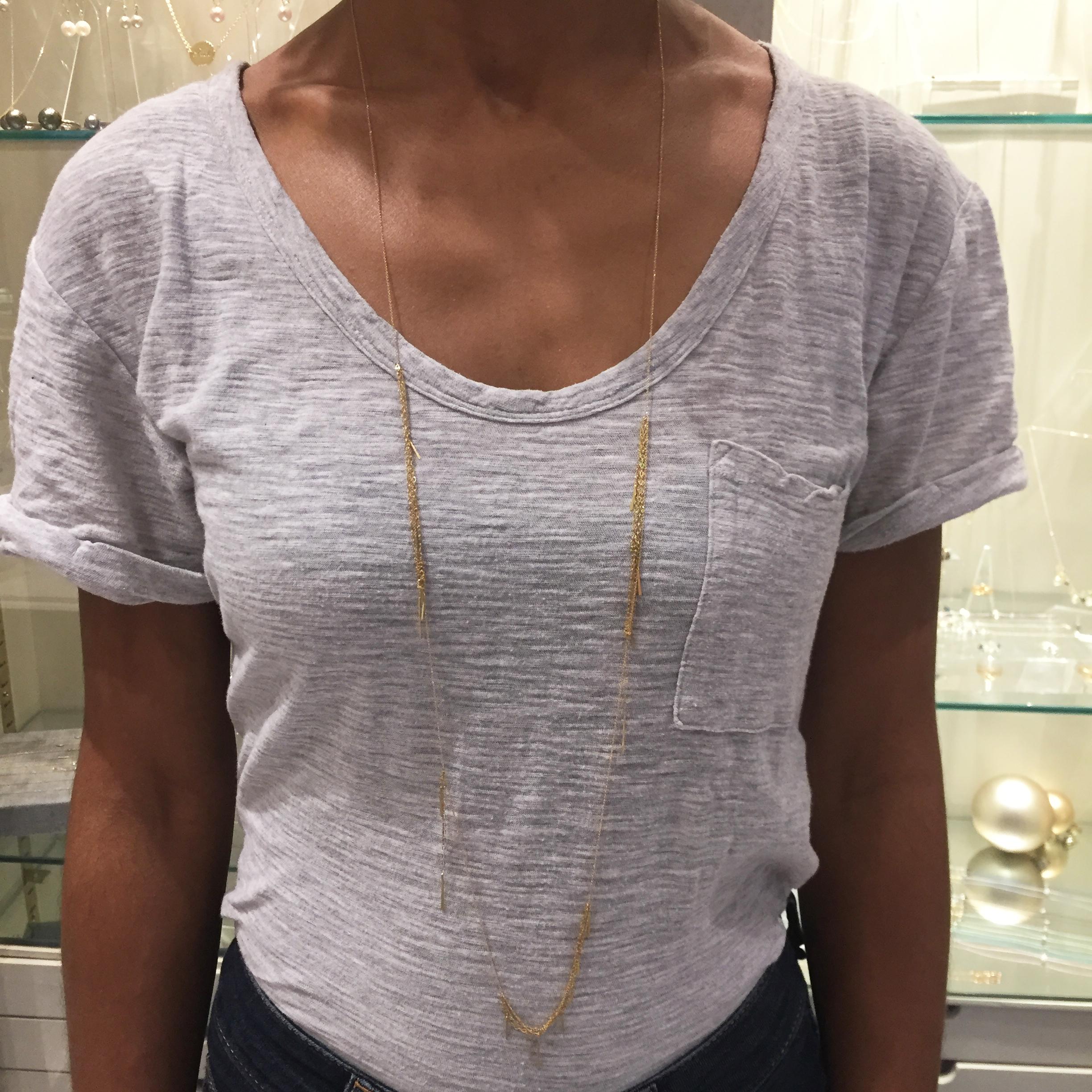 Women's Sweet Pea Sycamore 18k Yellow Gold Long Necklace with Layered Chains and Bars For Sale