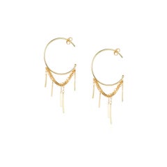 Sweet Pea Sycamore 18k Yellow Gold Medium Hoop Earrings With Chains and Bars