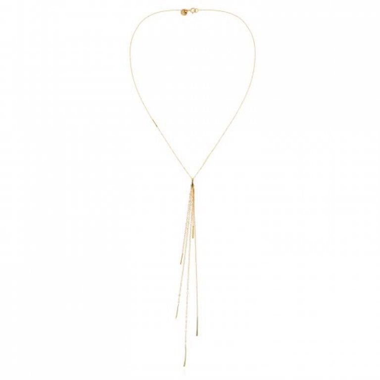 This fabulous necklace from Sweet Pea's 'Sycamore' collection is made from 18k yellow gold and has a gorgeous long layered drop section made up from five lengths of oval link and fine chain with bar details on the end. The length of the necklace is