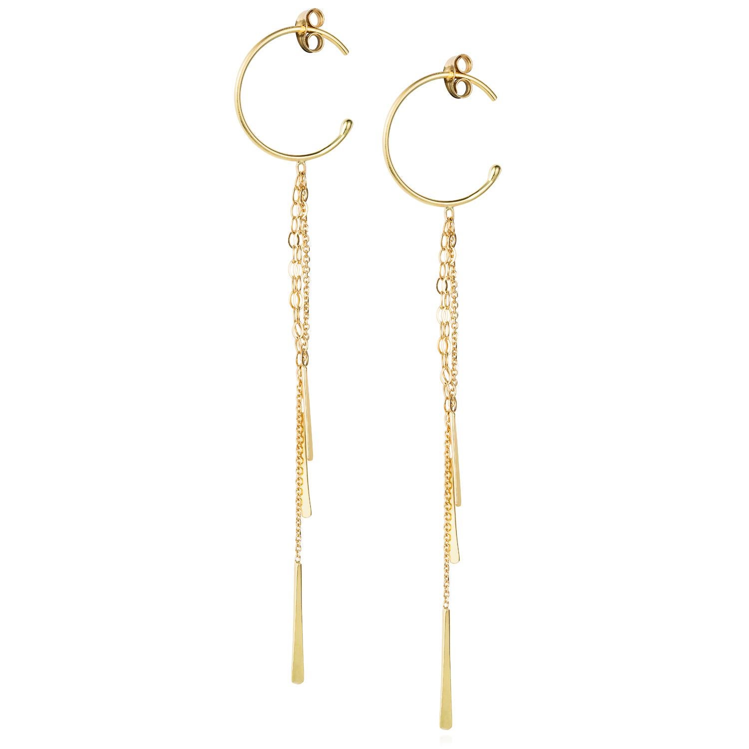 Sweet Pea Sycamore 18k Yellow Gold Small Hoop Earrings With Chains And Bars For Sale