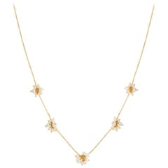 Sweet Pea White Pearl and Moonstone Five Cluster 18k Yellow Gold Necklace